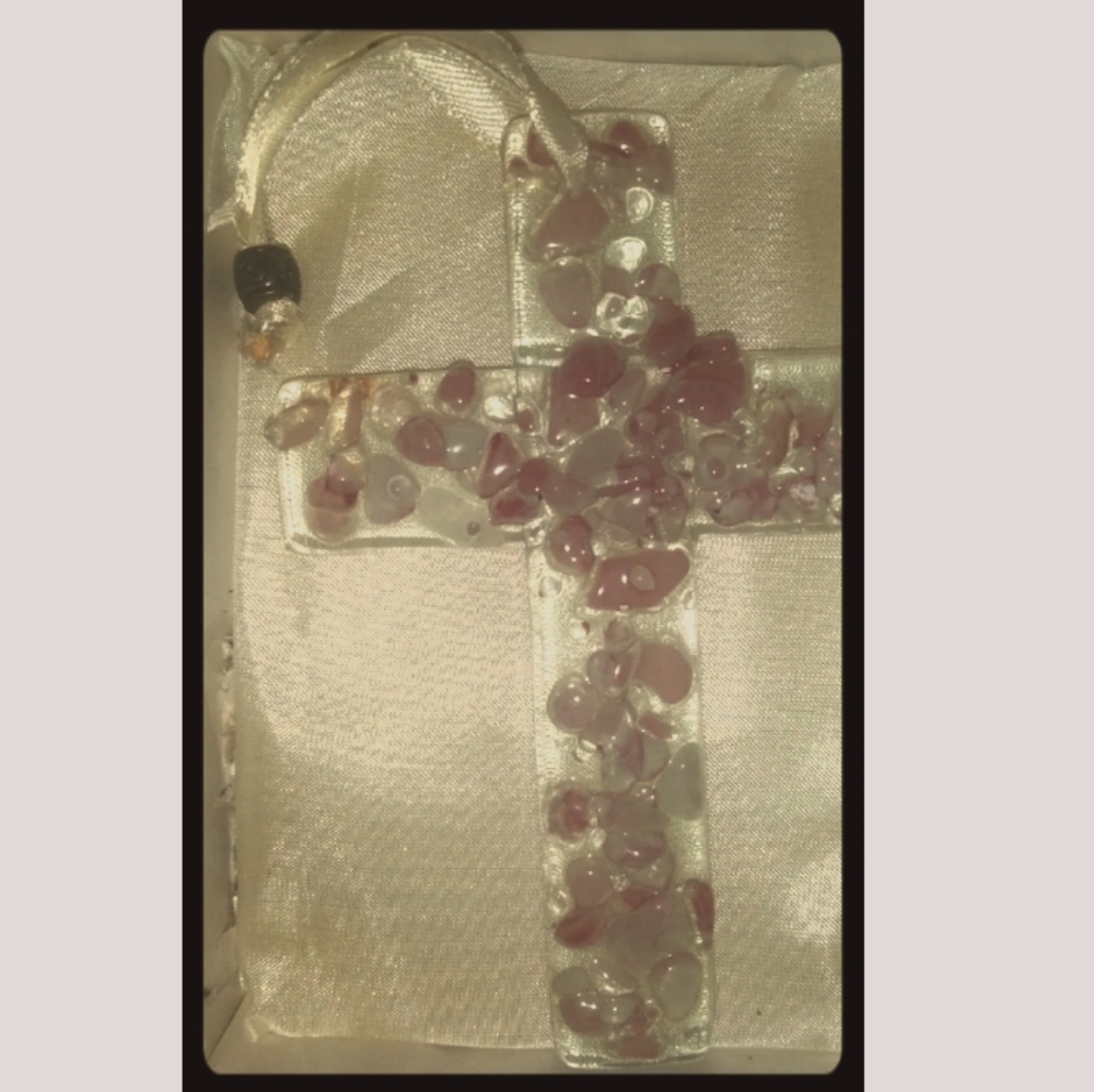 Murano Art Deco Collection Glass Cross Pink